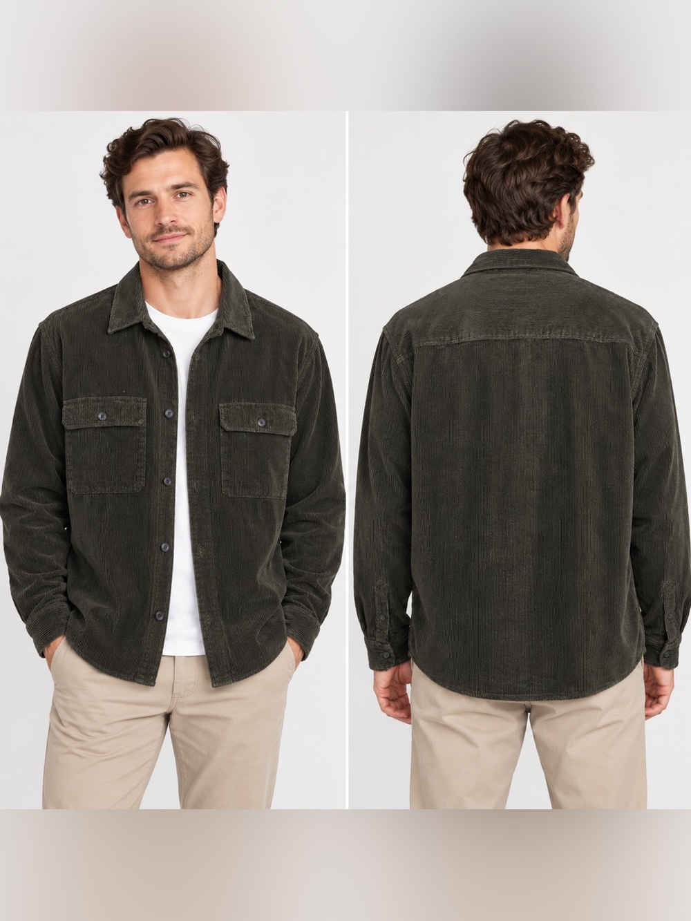 GAP Men’s Large Corduroy Overshirt Dark Olive Green Button Down Shacket